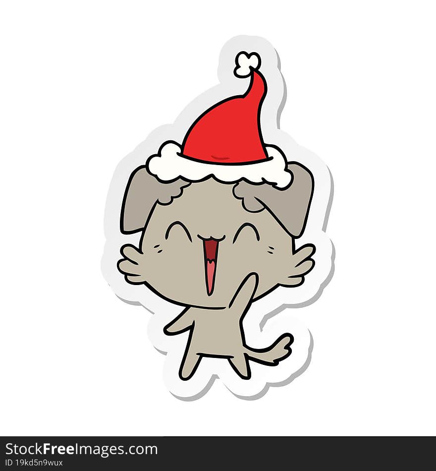 happy little dog sticker cartoon of a wearing santa hat