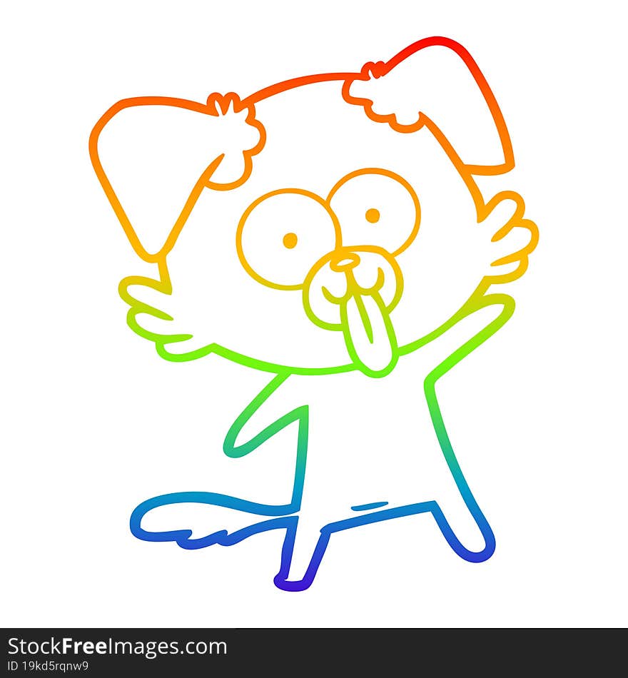 rainbow gradient line drawing of a cartoon dog with tongue sticking out