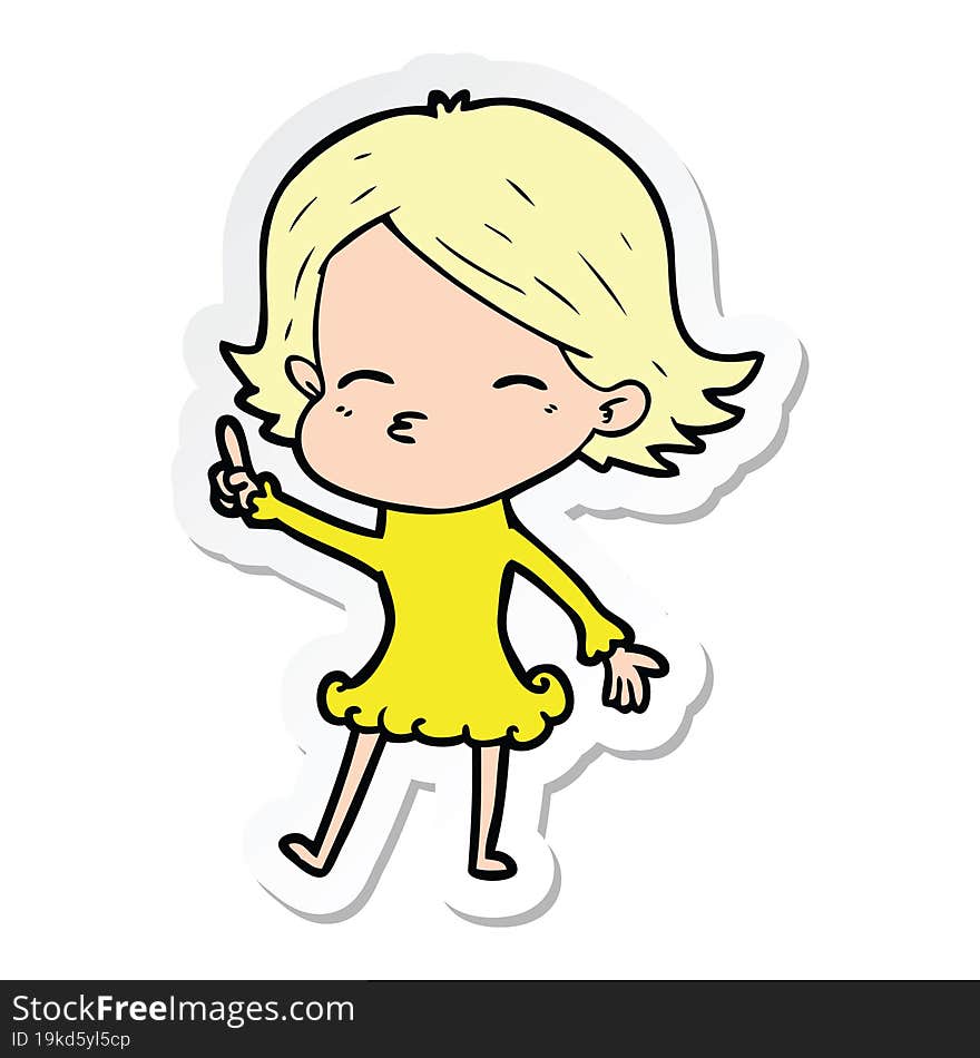 Sticker Of A Cartoon Woman With Idea