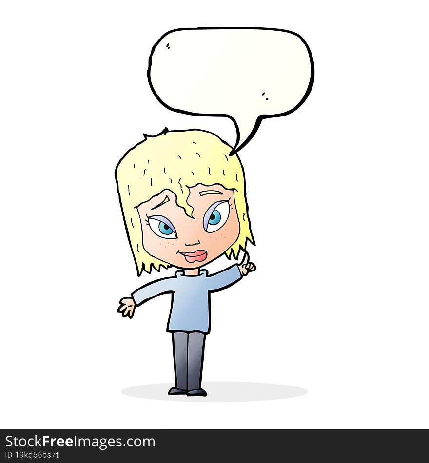 Cartoon Woman With Idea With Speech Bubble