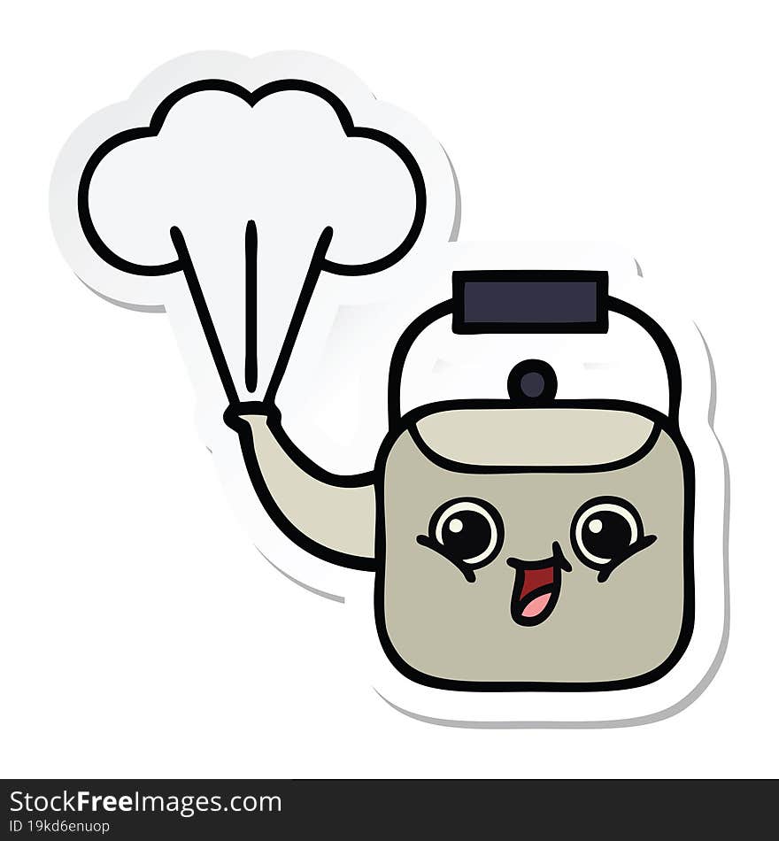 Sticker Of A Cute Cartoon Steaming Kettle