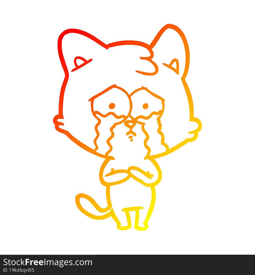 warm gradient line drawing cartoon crying cat