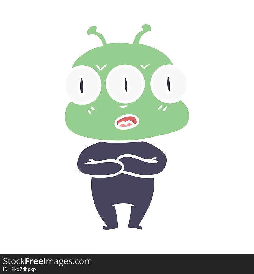 Flat Color Style Cartoon Three Eyed Alien