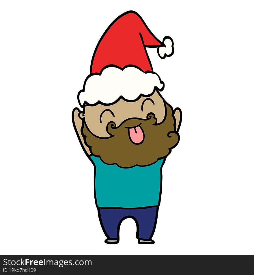 Man With Beard Sticking Out Tongue Wearing Santa Hat