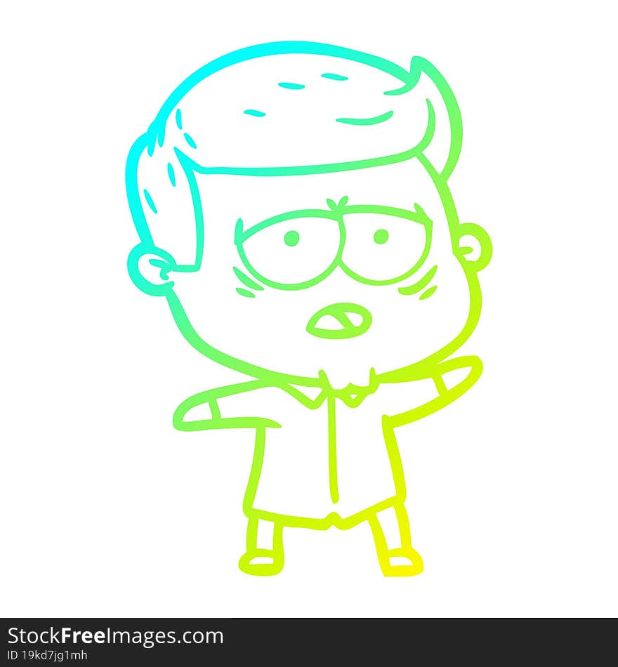 cold gradient line drawing of a cartoon tired man