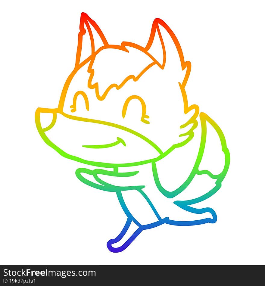 rainbow gradient line drawing friendly cartoon wolf running