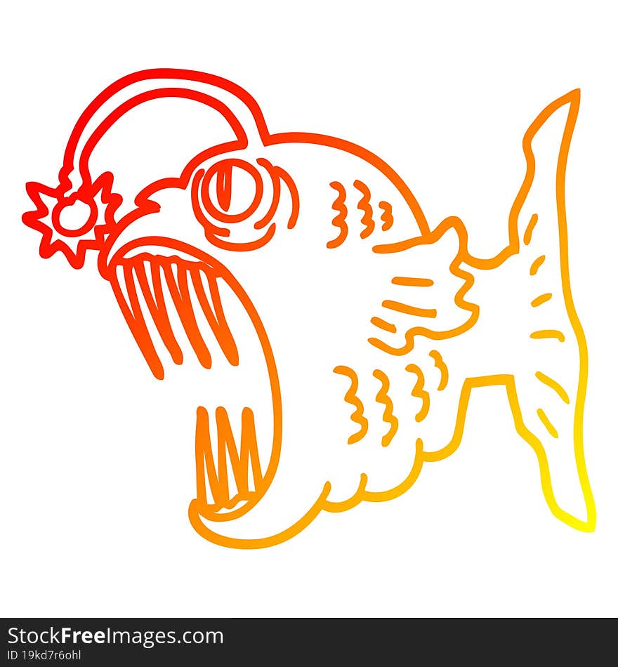 warm gradient line drawing of a cartoon lantern fish