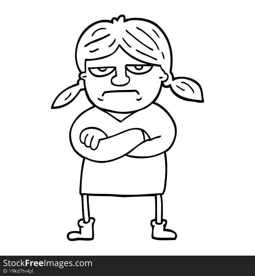 black and white cartoon grumpy girl