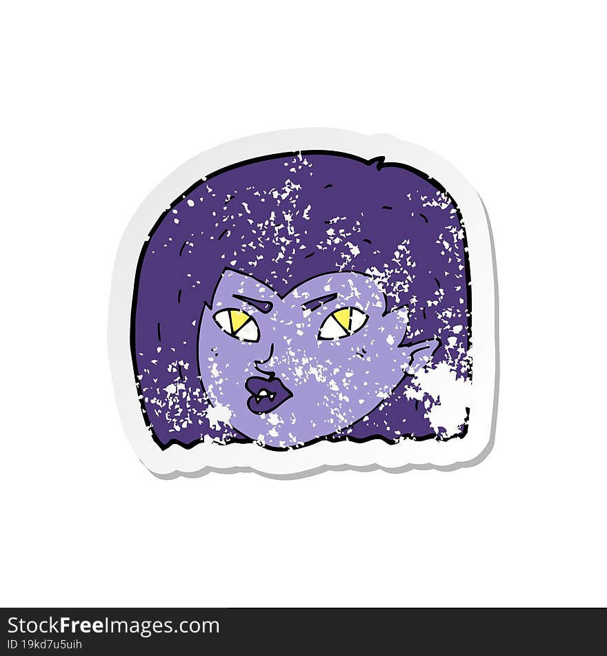 retro distressed sticker of a cartoon vampire face