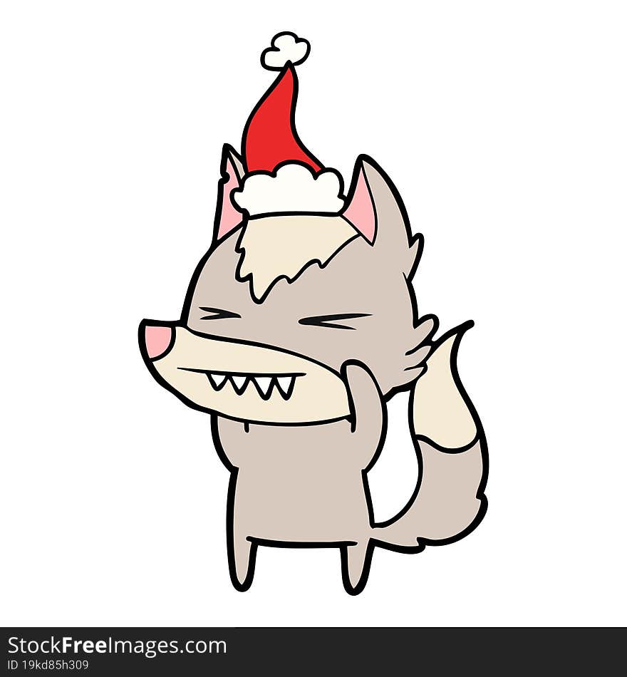 Angry Wolf Line Drawing Of A Wearing Santa Hat