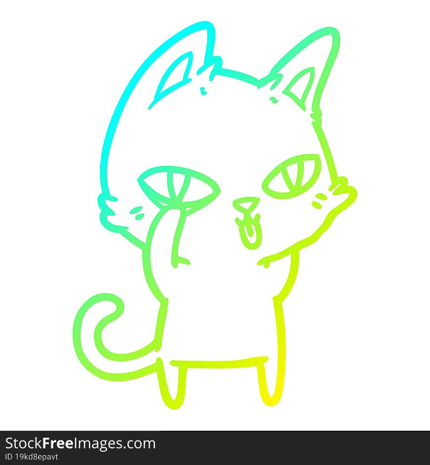 Cold Gradient Line Drawing Cartoon Cat Staring