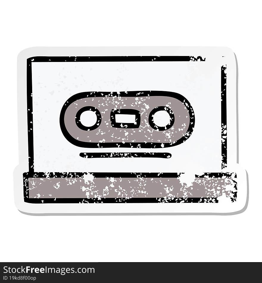 distressed sticker of a cute cartoon retro cassette