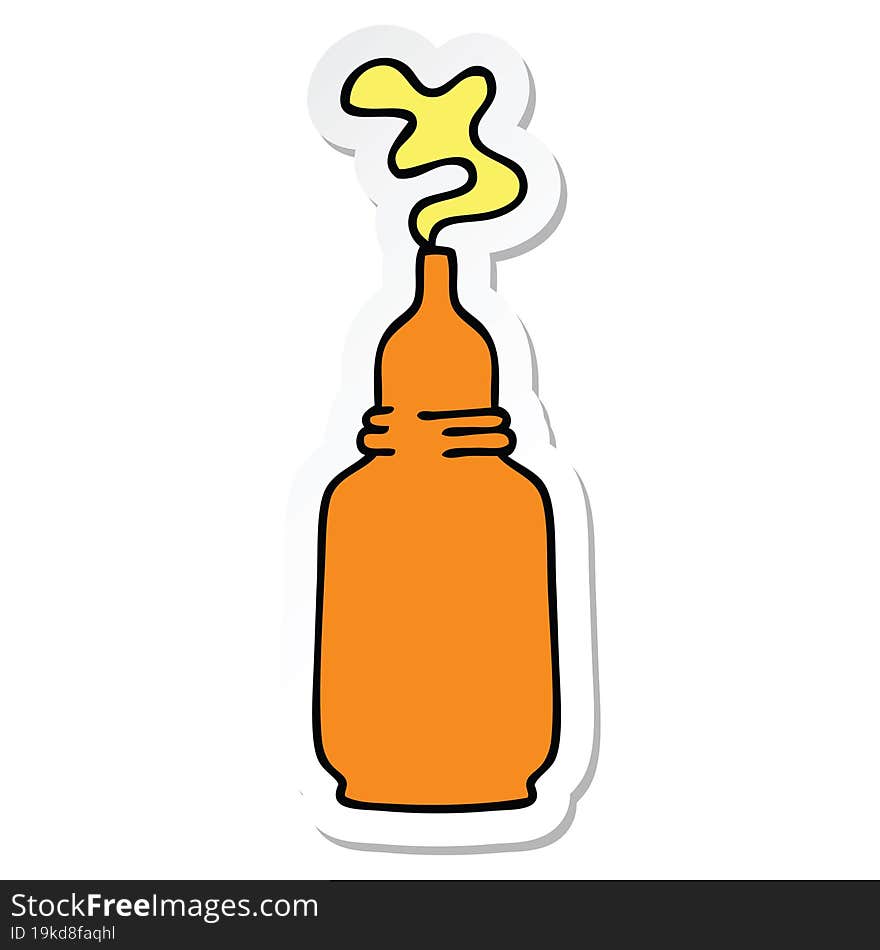 sticker of a quirky hand drawn cartoon mustard bottle