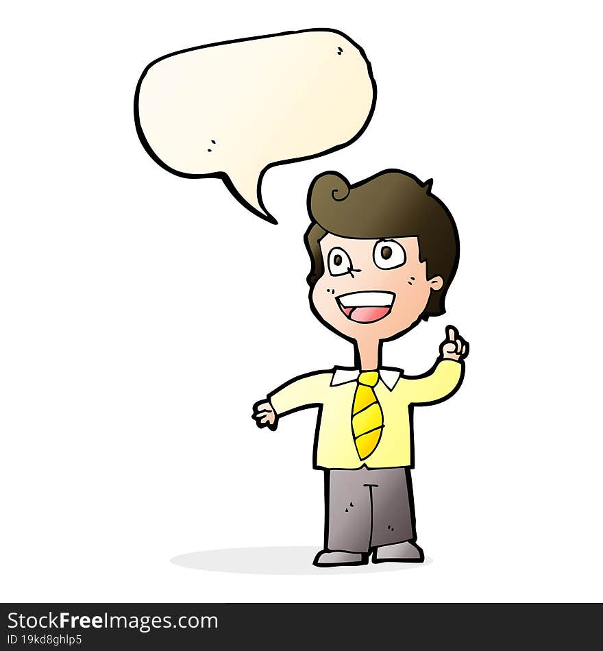 Cartoon School Boy Raising Hand With Speech Bubble