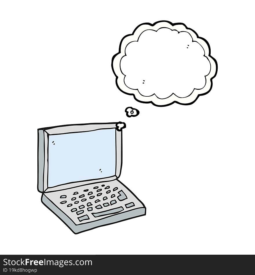 freehand drawn thought bubble cartoon laptop computer