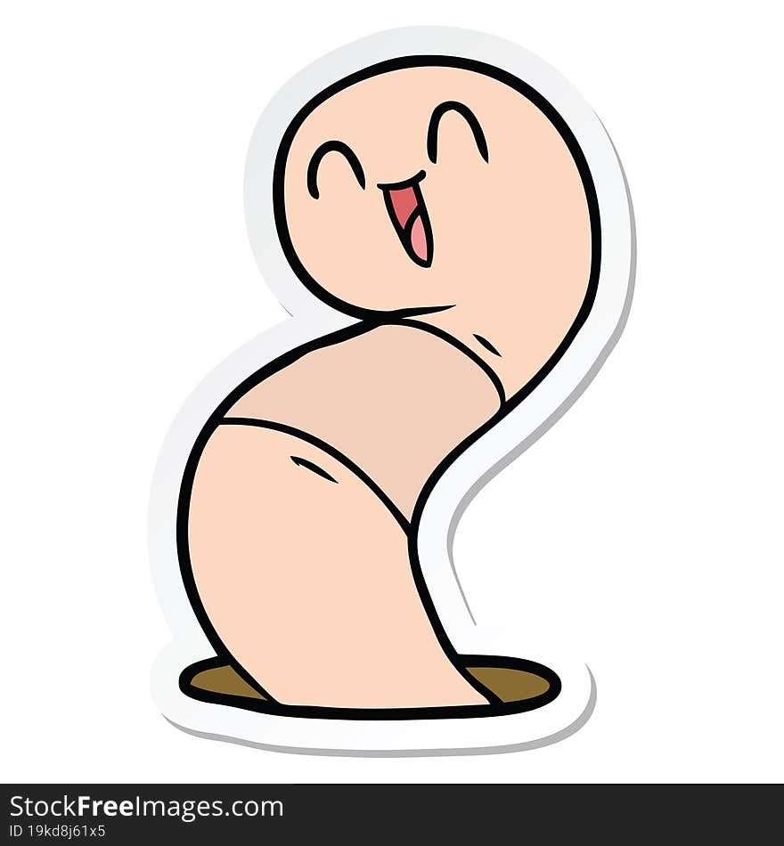 sticker of a cartoon happy worm