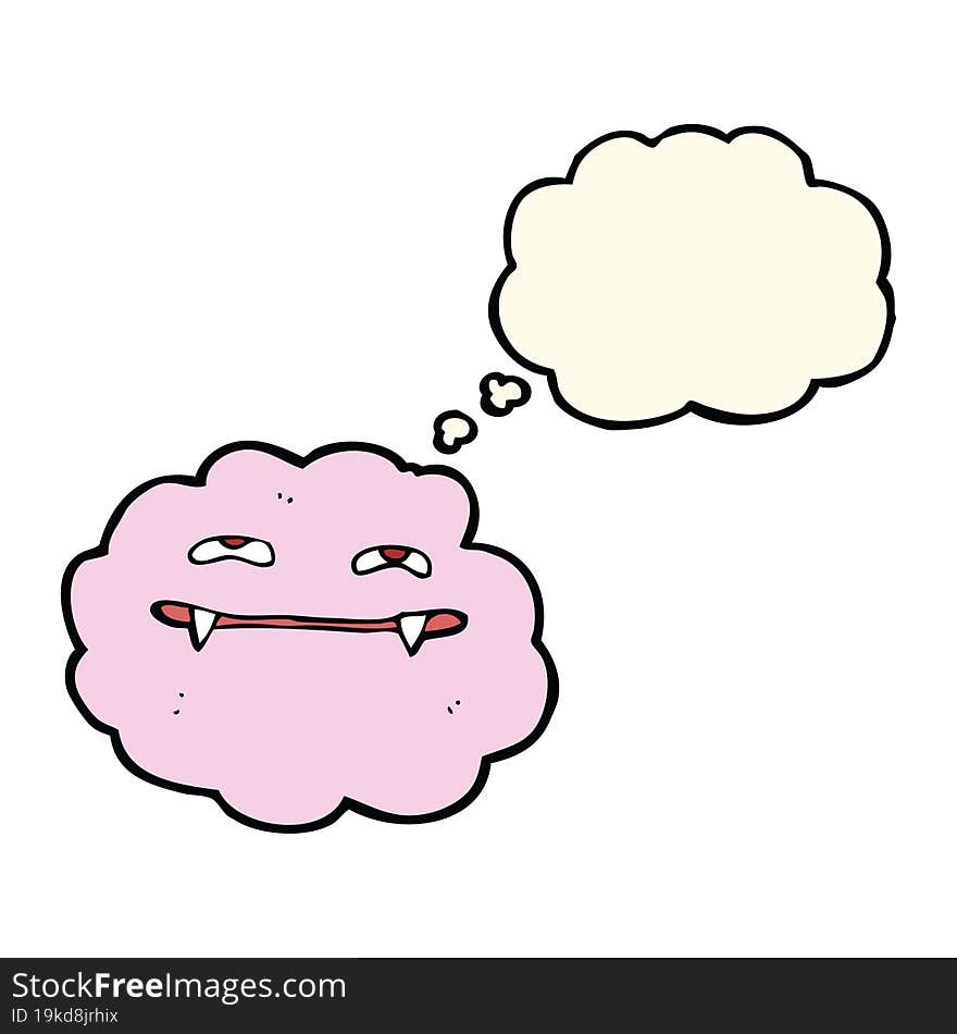 cartoon pink fluffy vampire cloud with thought bubble