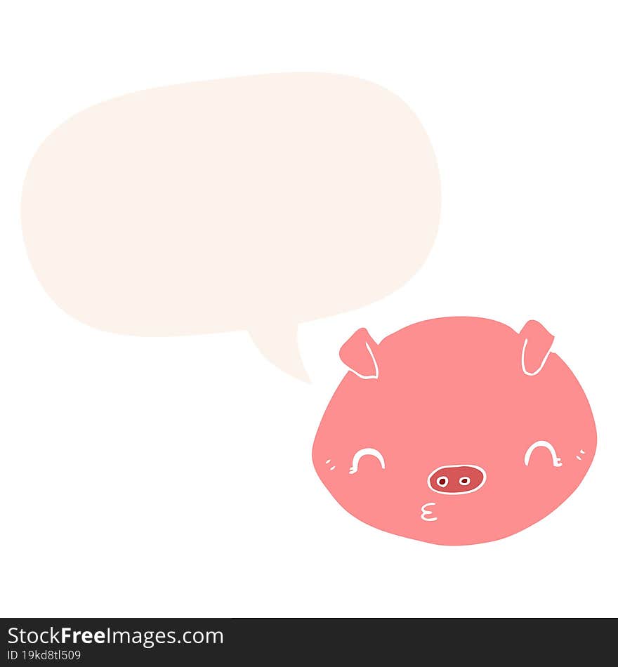 cartoon pig and speech bubble in retro style