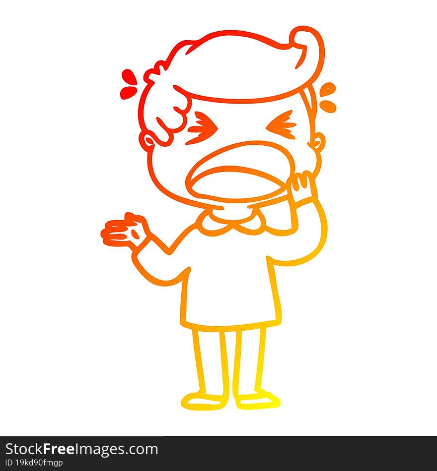 warm gradient line drawing of a cartoon shouting man