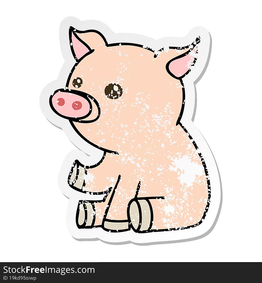 distressed sticker of a quirky hand drawn cartoon pig