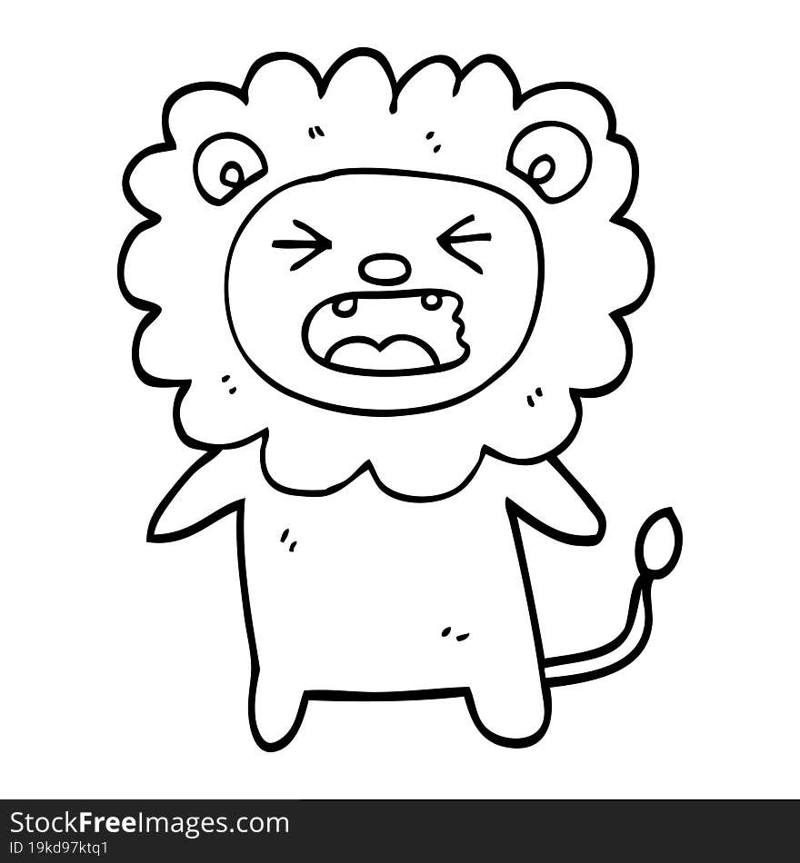 Black And White Cartoon Roaring Lion