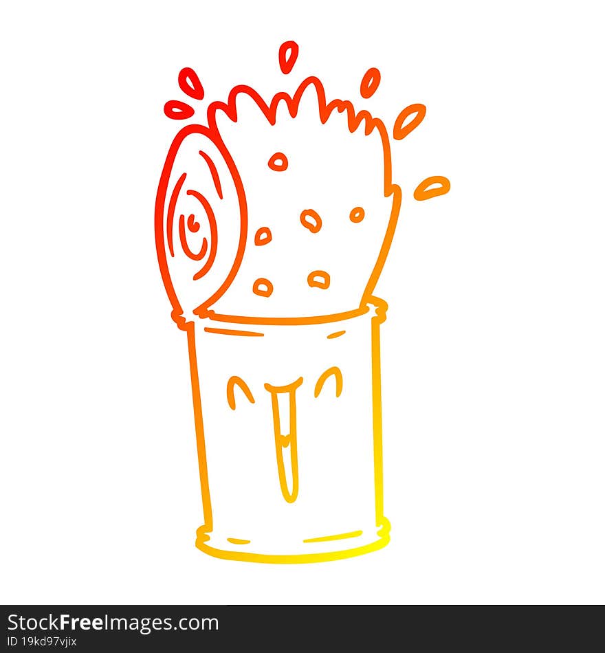 warm gradient line drawing cartoon happy exploding soup can