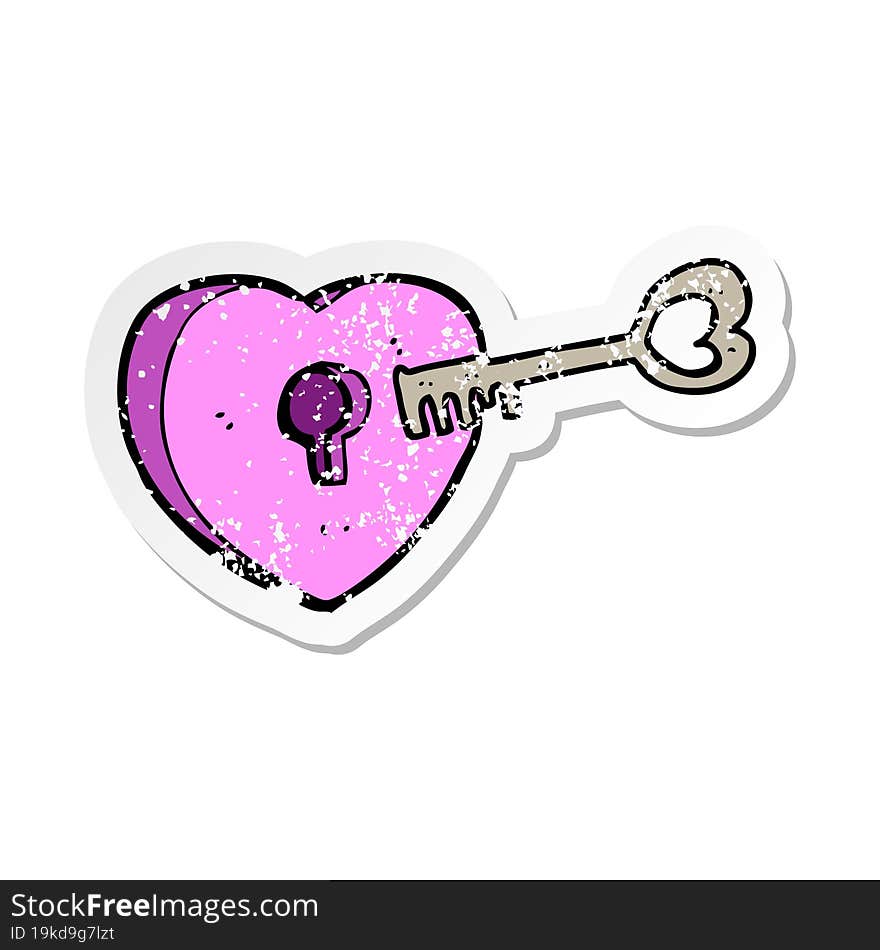 retro distressed sticker of a cartoon heart with keyhole