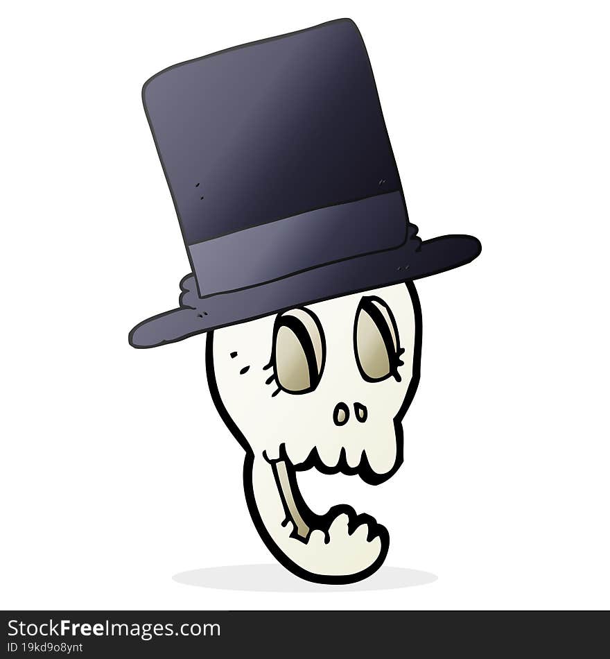 freehand drawn cartoon skull wearing top hat