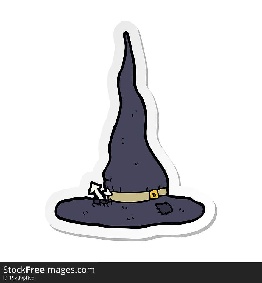 sticker of a cartoon spooky witches hat