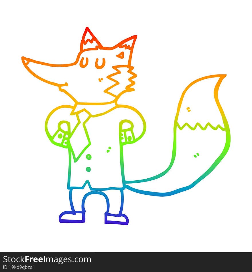 Rainbow Gradient Line Drawing Cartoon Fox Businessman