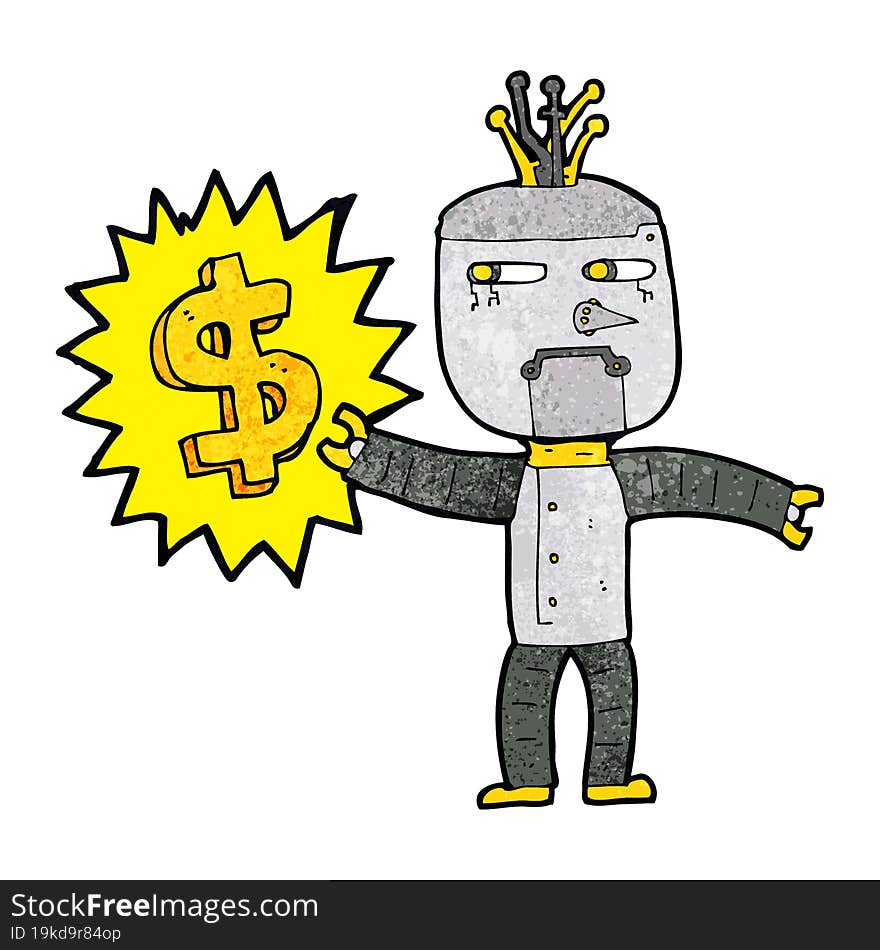 cartoon robot with money symbol