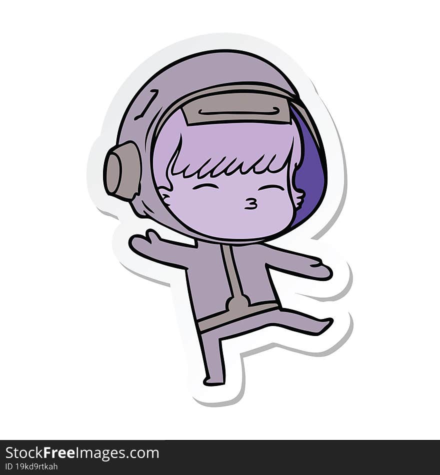 sticker of a cartoon curious astronaut