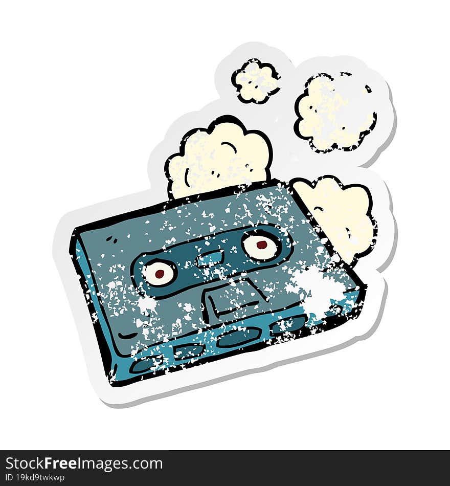 retro distressed sticker of a cartoon cassette tape