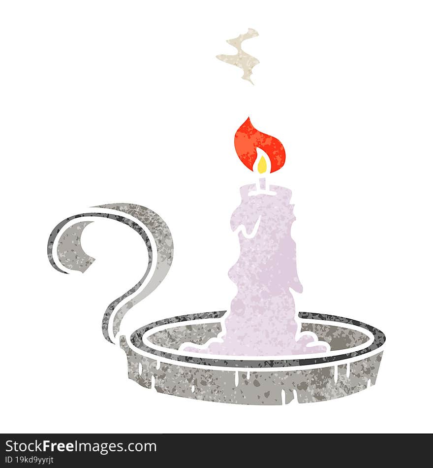 Retro Cartoon Doodle Of A Candle Holder And Lit Candle