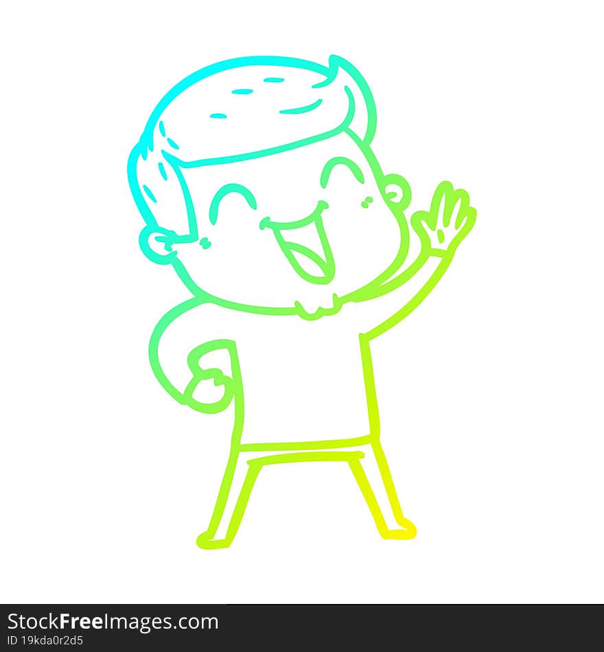 cold gradient line drawing of a cartoon man laughing