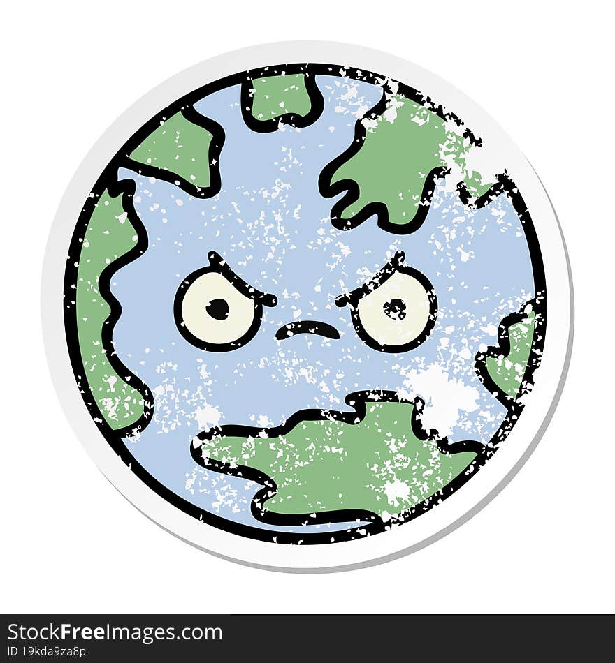 Distressed Sticker Of A Cute Cartoon Planet Earth