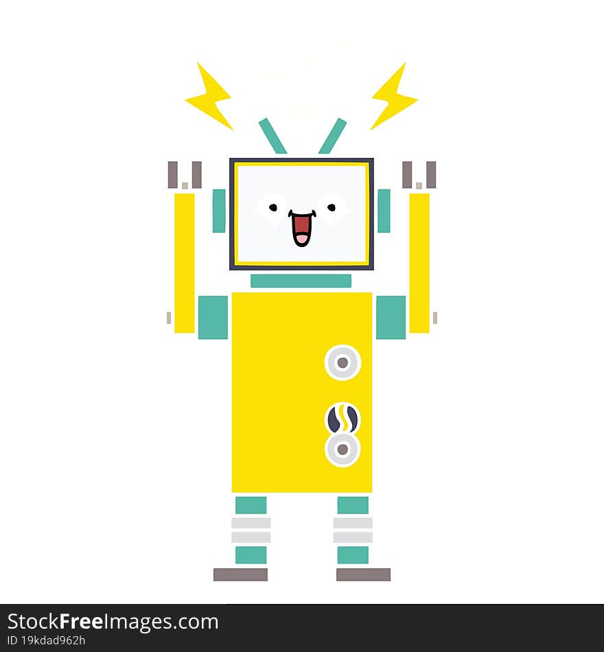 Flat Color Retro Cartoon Happy Robot