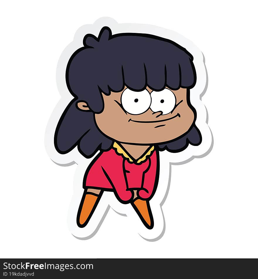 sticker of a cartoon smiling woman