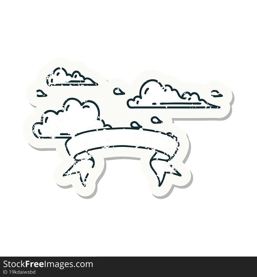 grunge sticker of tattoo style floating clouds