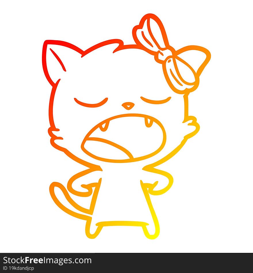 Warm Gradient Line Drawing Cartoon Yawning Cat