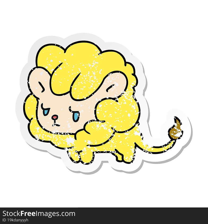 distressed sticker cartoon kawaii cute lion cub