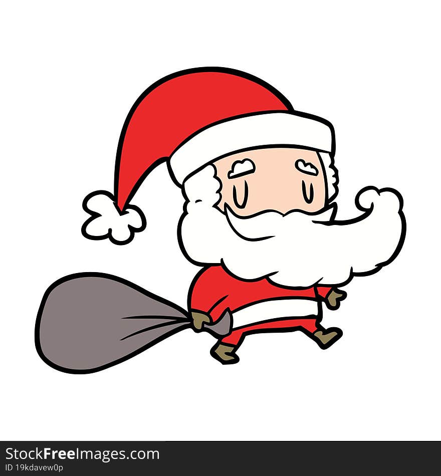 cartoon santa claus carrying sack of presents. cartoon santa claus carrying sack of presents