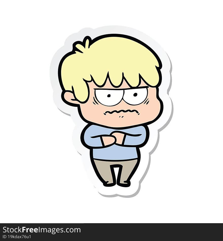 sticker of a annoyed cartoon boy