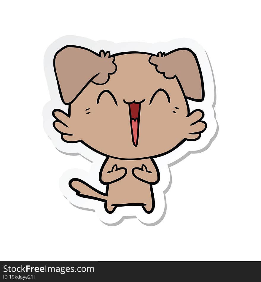 Sticker Of A Happy Little Cartoon Dog Laughing