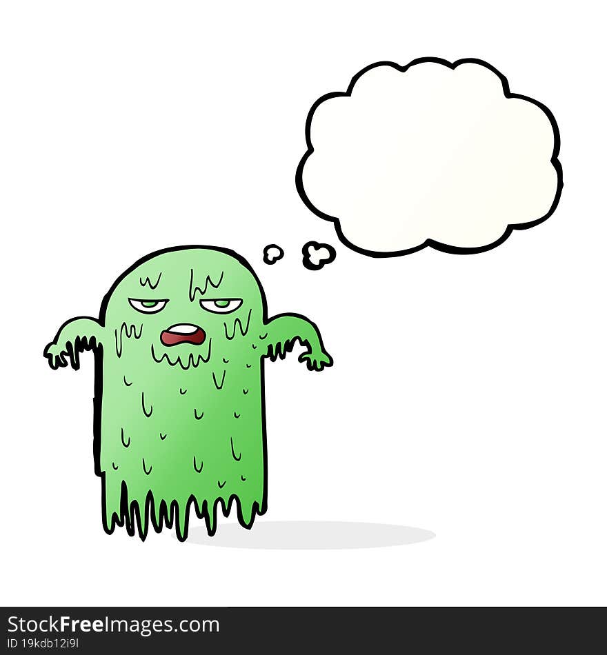 cartoon slimy ghost with thought bubble