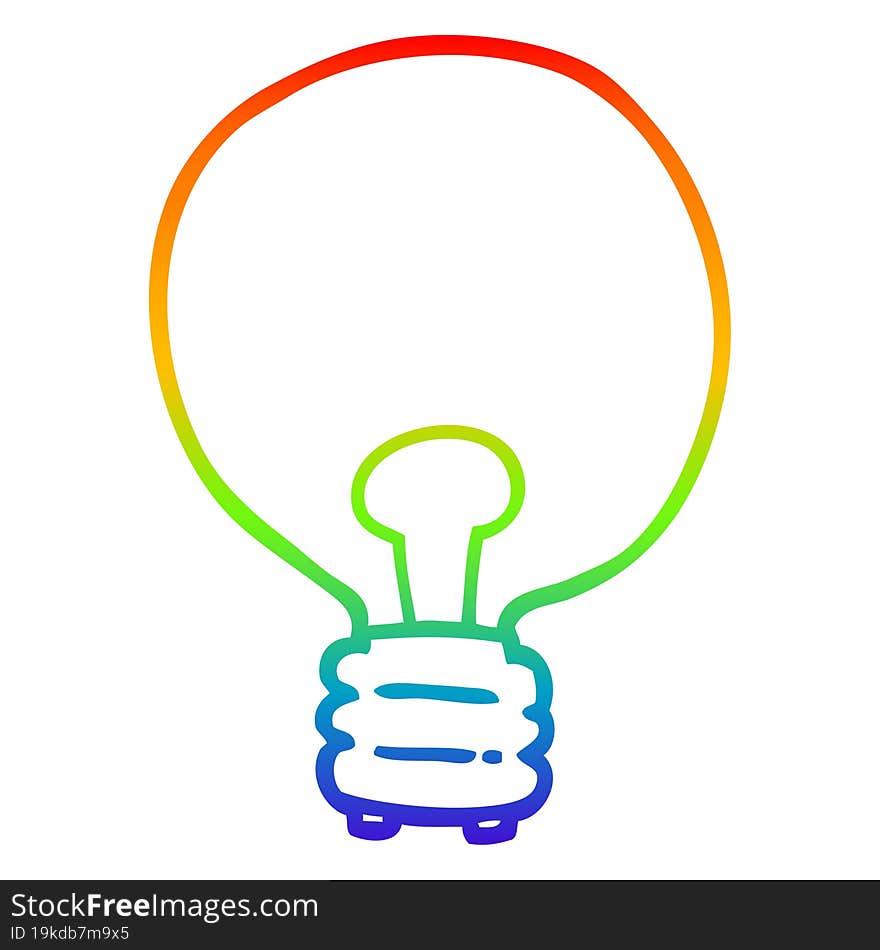 rainbow gradient line drawing of a cartoon light bulb