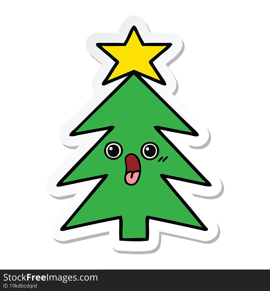 sticker of a cute cartoon christmas tree