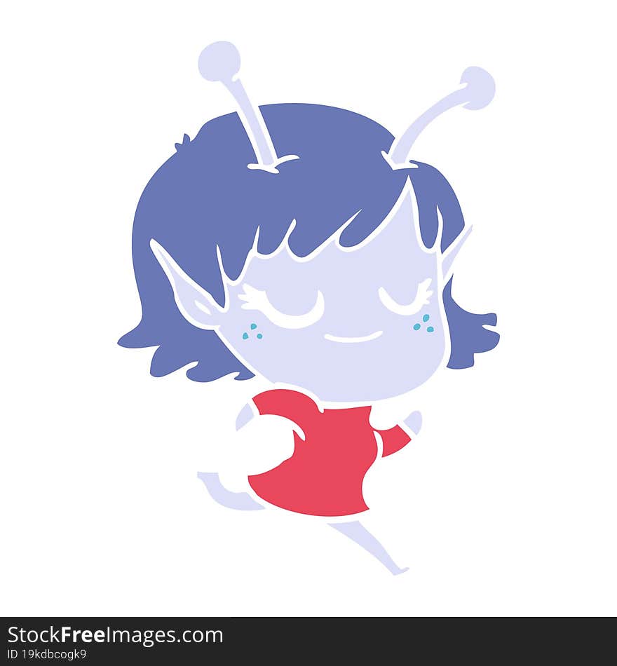 smiling alien girl flat color style cartoon running