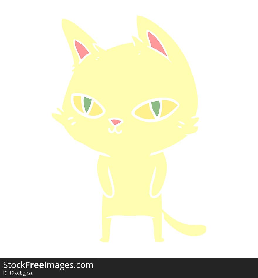 flat color style cartoon cat with bright eyes