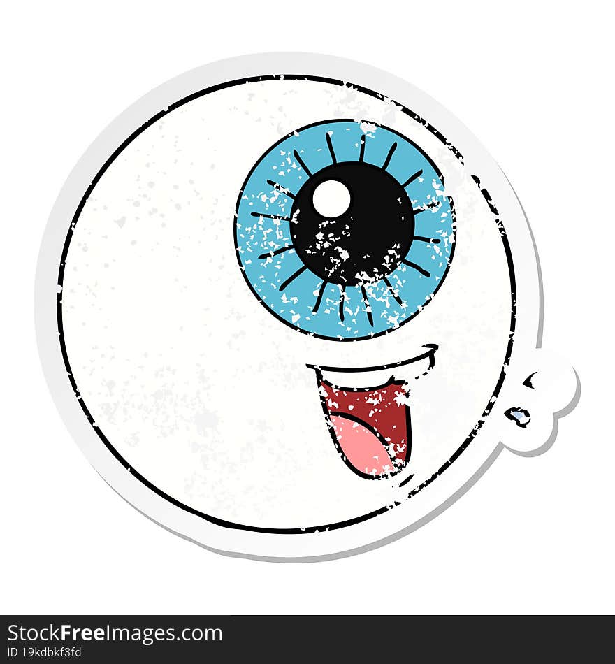 Distressed Sticker Of A Cartoon Eyeball Laughing